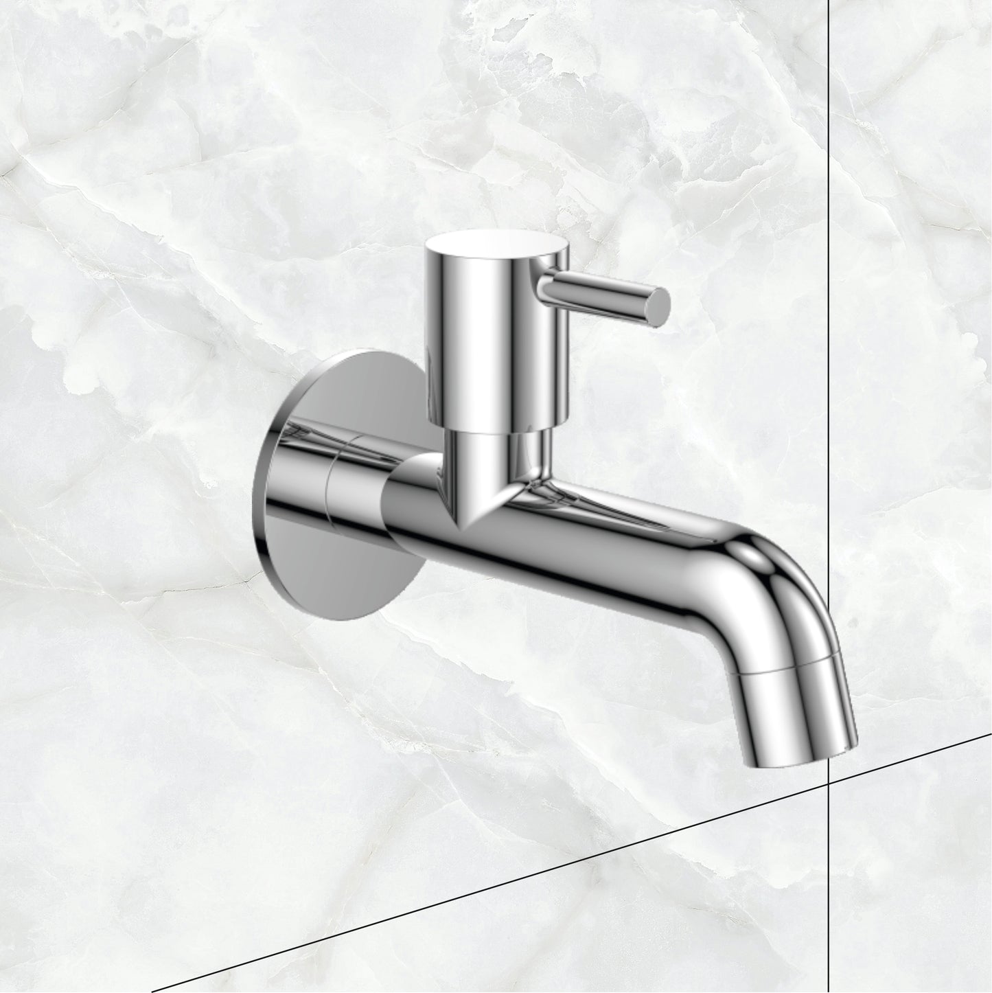 Watertap Turbo Long Body Bib Cock With Wall Flange |Long Body Bib Tap Crome Finish | Long Body Bib cock| watertap
