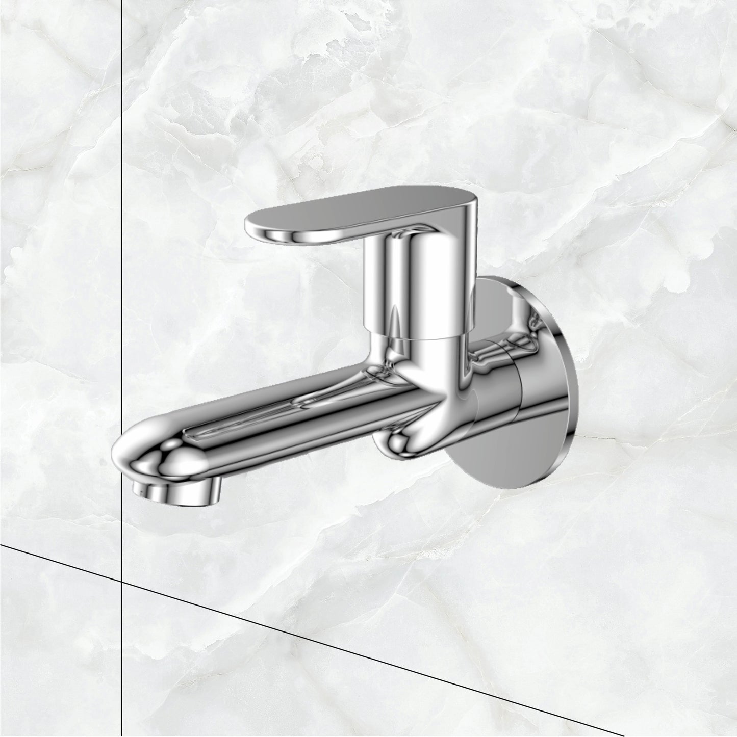 Watertap Origa Long Body Bib Cock With Wall Flange |Long Body Bib Tap Crome Finish | Long Body Bib cock| watertap